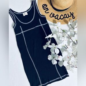 Urban Nation Black & White Stitched Ribbed Scoop Neck Cotton Mini Dress